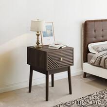 Modern Mid-Century Style Walnut Bedside Table With Metal Handles, 40 X 40 X 55 Cm, Set Of 2. - Camel - View 3