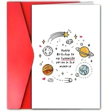 1 Kartu Ulang Tahun Lucu Bertema Astronot dan Planet "Selamat Ulang Tahun untuk Orang Favoritku di Alam Semesta" - Desain bertema luar angkasa yang lucu, cocok untuk keluarga, teman, dan banyak lagi. Ide hadiah unik, kartu ulang tahun | desain lucu | ilustrasi detail, perlengkapan pesta ulang tahun. - Set - View 3
