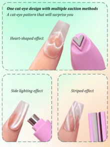 1pc 3-In-1 Heart-Shaped Snake Skin Cat Eye Magnetic Nail Stickers, Detachable Multi-Function Strong Magnetic Nail Stickers, Multi-Functional UV Gel French Cat Eye Nail Art Tool Magnet, Suitable For Home Manicure Salon DIY, Nail Art Supplies, Nail Tools, Back To School Season, Nail Art, False Nails, Nail Care Tools - Multicolor - View 3