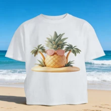 Camiseta de algodón 100% estampado piña, playa verano casual - Blanco - Ver 2