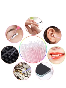 500/200/100支装一次性微型刷，适用于睫毛嫁接、睫毛胶清洁、睫毛刷、眉刷、眼影刷、唇彩和迷你棉签（水晶粉） - 粉色 - 查看 5