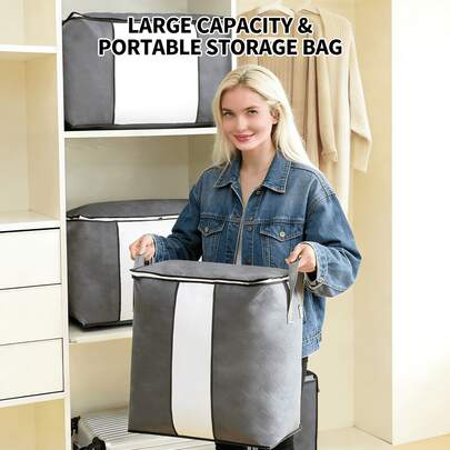 New Material Thick & Large Capacity Storage Bag, Dustproof & Moisture-Proof, Suitable For Storing Quilts And Cotton Clothes. With Transparent Window Design For Easy Viewing And Placement, Comes With Handle For Convenient Carrying
