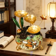 Outdoor Garden Desktop Fountain Waterfall Decoration | Glass Fish Tank With Water Wheel, Office, Living Room, Balcony Decoration Accessories, Perfect Gift For Housewarming And Opening, Ideal Gift For Christmas, Halloween And Other Holidays - JS015 - 查看 2