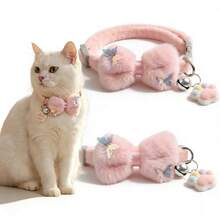 [Non-Removable] Bow Decor Soft Plush Cute Cat Collar With Bell, Dopamine Paw Print Decor, Suitable For Small Dogs And Cats, Adjustable, Safety Buckle, Durable Pet Collar, Gift For Pets - Multicolor - View 2