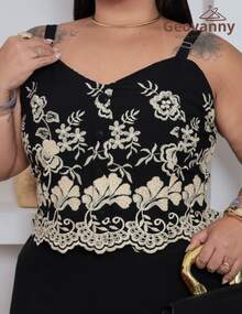 GEO MODAS Elegant Embroidered Skirt Set With Straps - màu đen - Xem 2