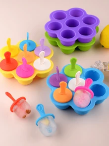 1个硅胶七孔冰棒模具，多功能硅胶冰棒模具，冰淇淋模具，DIY儿童自制冰淇淋模具，家用多功能冰淇淋模具，厨房用具，冰棒，水果，冰淇淋，刨冰，冰块，婴儿辅食，布丁，蛋糕，食品，家庭，厨房，家居 - 彩色 - 查看 12