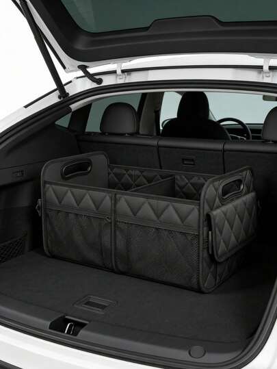 Organisateur de coffre de voiture pliable - Grande boîte de rangement avec 6 poches, design matelassé convenant aux SUV, monospaces et pick-up, conteneur de chargement pliable pour les voyages et le camping, boîte de compartiment à bagages, accessoire de rangement pour voiture