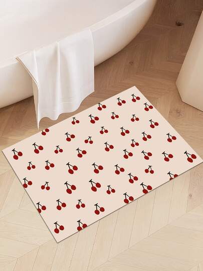 1件装清新甜美玄关地垫/温暖活泼浴室地垫/红樱桃印花图案地垫，可机洗，适用于客厅、卧室、玄关、浴室、厨房