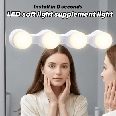 1pc 30cm USB Powered 3-Level Brightness LED Mirror Light With Cable, Self-Adhesive Minimalist White Strip Vanity Lamp For Bathroom, Makeup Desk & Full-Length Mirror