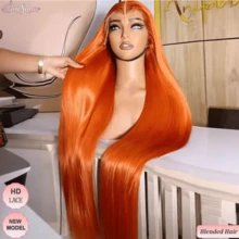 30 Inch HD Lace Closure Wig, 200% Density Brazilian Virgin Hair, 13x4 Straight Lace Front Wig, #350 Ginger Orange - S350 - View 2