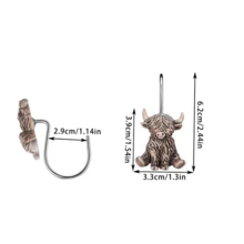 12pcs Rustic Country Western Cowboy Highland Cow Resin Stainless Steel Rust-Proof Decorative Shower Curtain Hooks, Bathroom Accessories, Bathroom Decor, Curtain Hooks - 12pcs Brown - View 4