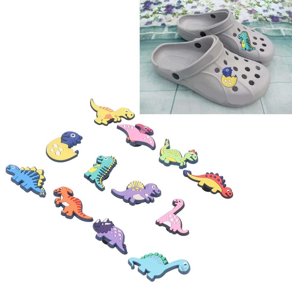 12Pcs Slipper Charm PVC Dinosaur Cartoon Waterproof Stylish Shoe Decoration For Men Women Birthday Gift