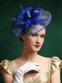 一顶女士羽毛网纱魅力帽，带夹子，适合鸡尾酒会/下午茶会佩戴，日常出行、派对聚会、拍照、优雅休闲，四季皆宜，发饰，德比帽/迷你帽/药盒帽/迷你高顶礼帽/迷你贝雷帽，小巧高顶礼帽，学习用品，礼品，婚礼，派对 - A - 查看 6