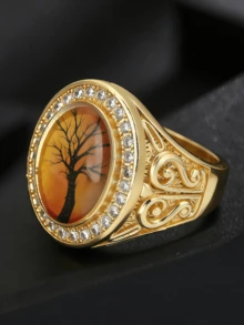 High-Quality Personalized Tree Of Life Design Men's Outdoor Versatile Ring, Luxury Jewelry, Engagement Wedding Ring, Father's Day Anniversary Gift - Gold - View 3