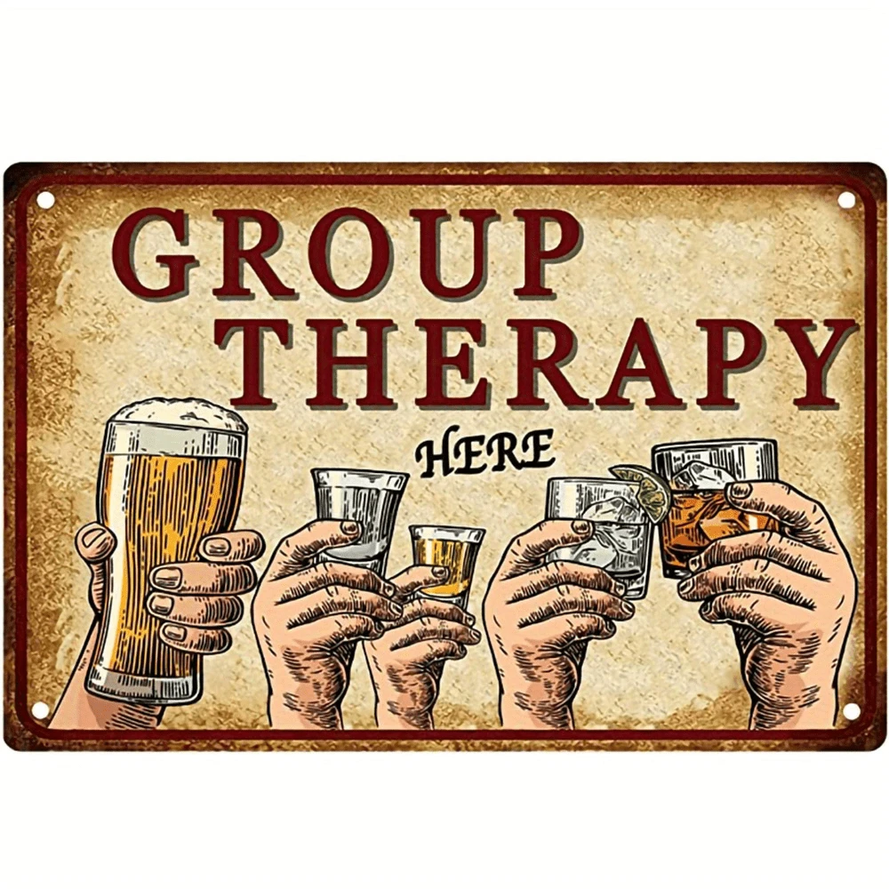 Panneau métallique vintage avec logo de bière - "Détente de groupe" Décoration murale rétro, convient pour un bar, un café ou la maison - Imperméable, résistant à la rouille, facile à nettoyer 12,0 pouces x 8,0 pouces - Décoration de bar Joyce!, Trous pré-percés comme indiqué dans la taille - Multicolore - Voir 1