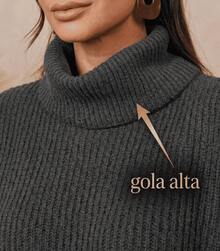 Conjunto Feminino De Tricô Mousse Ponto Fang Gola Alta Inverno - Chumbo - Visão 7