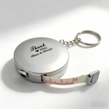 Metallic Soft Ruler, Plastic Soft Ruler, Customized Soft Ruler, Customized Name, Gift Soft Ruler, Personalized Wedding Party Favor Gift, Round Pocket Tape Measure Keychain, Retractable Household Measuring Tape, Easy-To-Read Measuring Tape - Grey - View 3