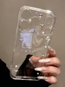 奢华闪亮钻石星月透明硬质PC手机壳，适用于 17 Pro Max、17 Pro、16、15、14、13、12 Pro Max、11，透明时尚防震后盖 - 十字架4 - 查看 4