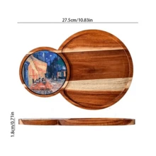 1 pieza Bandeja de fotografía creativa de postres, plato individual para merienda de té de la tarde, bandeja de exhibición de pan de madera de acacia - Marrón - Ver 11