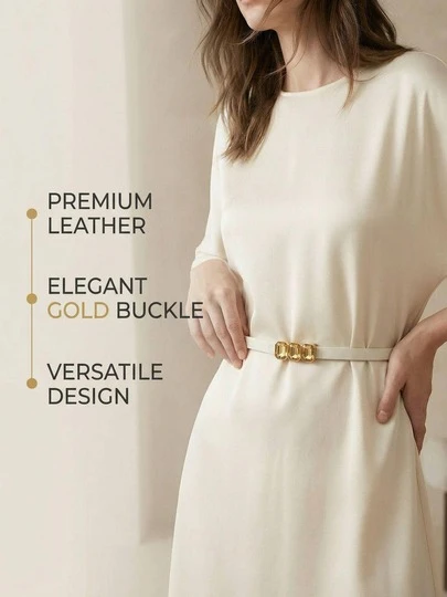 Gold Crystal Buckle Women's Waist Belt, Sweet Slim Waist Design, Fashionable Patent Leather Decor For Dress, Lightweight & Minimalist