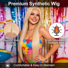 High-Temperature Fiber Heat-Resistant Easy-Styling Versatile Voluminous Long Straight Golden Wig, Suitable For Daily Outings, Dates, Cosplay And Other Occasions - Champagne - View 3