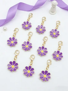 10Pcs Four‑Leaf Clover Fortune Keychain,Lucky Shamrock Charm Keyring.Perfect Gift For Graduation,Wedding,Various Ceremonies And Packaging Decorations. - Purple Eight-petaled Flower a - View 8