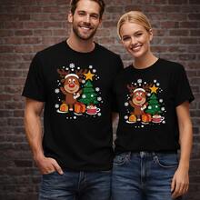 Camiseta con diseño de Reno Navideño y Árbol de Navidad, camisetas para parejas, para uso diario, regalos de cumpleaños, regalos de Halloween, o como camiseta conmemorativa para amigos o seres queridos. También adecuada como suéter. Entrega rápida. - Hombre Oscuro - Ver 6