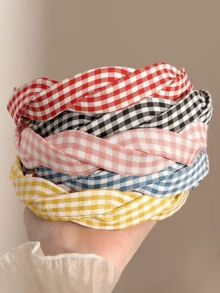 1件复古格子发箍，夏季编织格子发圈，防滑齿状发夹，少女风发饰 - 彩色 - 查看 5