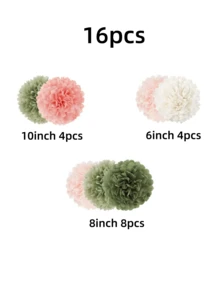 8/16 件装 DIY 粉色苔藓绿纸巾绒球纸花，10/8/6 英寸粉色和绿色系列纸花，适合波西米亚风格、中性色调、婴儿派对、婚礼、订婚、生日、春夏派对装饰、室内外背景装饰、悬挂式装饰纸花。 - 粉綠色 - 查看 4