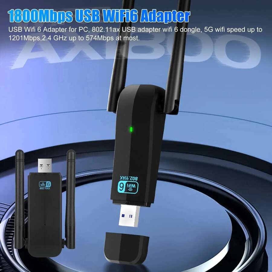 USB WiFi 6 Adapter AX1800 Dual Band 2.4G/5.8G USB 3.0 Wireless Dongle - Black - View 1