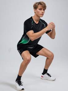 Men's Sportswear Set, Summer Running Short-Sleeved Quick-Drying Shirt, Suitable For Basketball, Badminton, Fitness, Cycling, And Casual Wear. - Cadet Blue - View 6