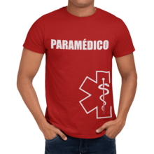 Playera manga corta de algodón, camiseta de hombre para paramédico con estrella de vida - Rojo - Ver 1
