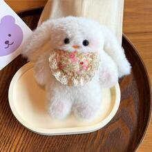 1 chú thỏ tai dài hoạt hình biết kêu, thú nhồi bông dễ thương, yếm thỏ, móc khóa hình trái tim cho bé gái, đồ trang trí treo túi xách, quà tặng sinh nhật - trắng - Xem 6