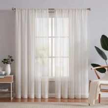 1 tấm rèm cửa mỏng nhẹ, kiểu dáng hiện đại, màu trắng, chất liệu vải lanh, thích hợp cho phòng khách, phòng ngủ, nhà nghỉ dưỡng, rèm bán trong suốt, phong cách trung cổ. - trắng - Xem 7