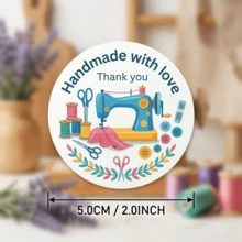 60/120pcs Sewing Machine Themed Handmade Thank You Stickers, Small Business Packaging Sealing Stickers, Quilting Craft Gift Labels, Round Stickers With 4 Patterns - Round - View 1