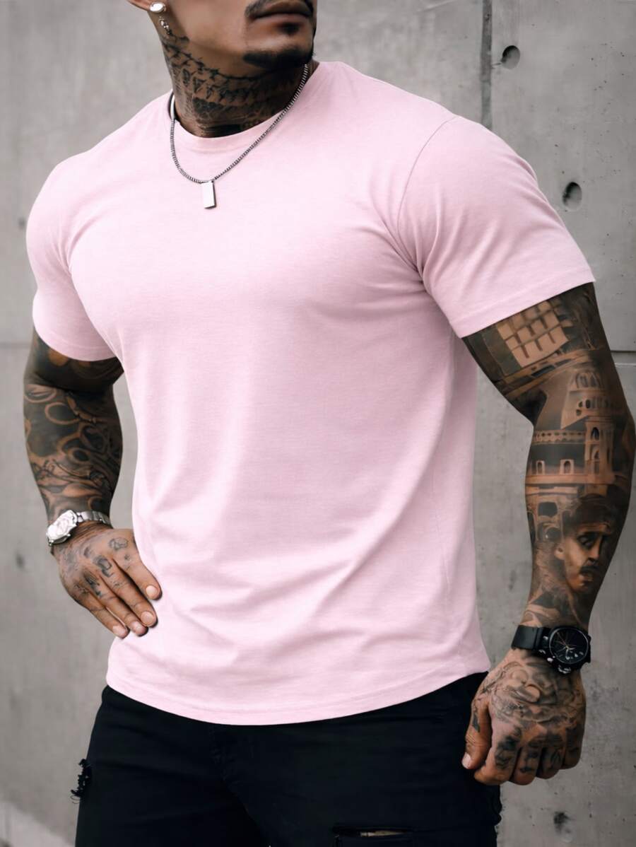 Men's Basic Crew Neck T-Shirt, Premium Cotton, 20 Color Options To Choose From - CAM ROSA - Ver 1