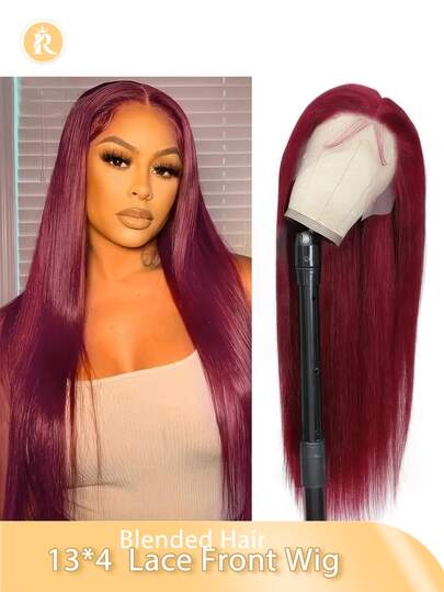 Tóc giả Nicelight Elegant Straight Brazilian Blende màu Đen/Nâu/Đỏ tía/Cam - Ren trước 13x4, đã được tỉa sẵn với các sợi tóc mịn, mật độ 180%, mũ điều chỉnh được, ren trong suốt, nguồn gốc Brazil, lý tưởng cho phụ nữ sử dụng hàng ngày và các sự kiện quan trọng (Tóc giả kiểu bob dài 6-16 inch, tóc giả dài 18-36 inch) Tóc pha trộn