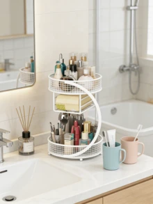 Luxury 3-Tier Rotating Cosmetic Storage Rack | Large Capacity Iron Wire Basket Makeup Organizer - Multicolor - View 7