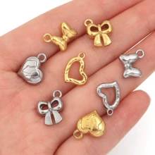 5pcs/Pack Stainless Steel Bowknot Heart Pendant, Elegant Fashion Pendant Necklace Bracelet Charm, Extension Chain Jewelry DIY - Butterfly Heart Pendant - View 3