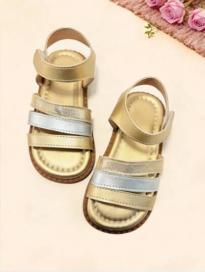 Girls Glitter Gold/Silver Sequin Strap Sandals - Adjustable Hook & Loop Open Toe Party Shoes, Shiny & Comfortable Summer Footwear, Perfect For Celebrations, Beach & Everyday Play (Size 26-36), Suitable For 3-12 Years Old