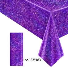 2pcs Purple Holographic Tablecloth, Shiny Purple Plastic Tablecloth, 54" X 108" Foil Disposable Rectangular Tablecloth, Suitable For Birthday Party, Wedding Anniversary, Bachelorette Party And Other Occasions Table Decoration - Multicolor - View 12