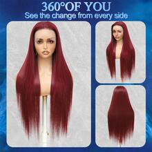 8-34英寸 13x4 高清蕾丝前假发，200% 密度预剪巴西原生发蕾丝前假发，#BUG 酒红色直发，带婴儿发，适合女性日常、派对、圣诞节佩戴 - SBUG - 查看 2