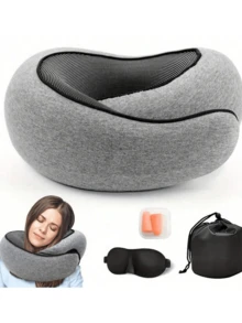360° Travel Neck Pillow, Memory Foam Airplane Pillow, Soft Foldable Ergonomic U-Shaped Neck Support Travel Pillow For Airplane, Office Nap, Portable Neck Cushion - 頸枕 - 查看 1