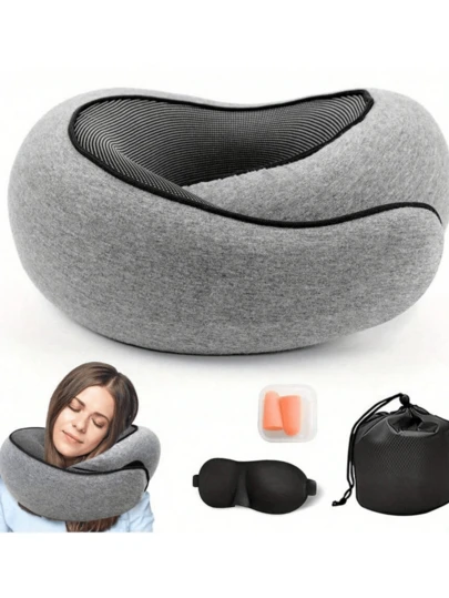 360° Travel Neck Pillow, Memory Foam Airplane Pillow, Soft Foldable Ergonomic U-Shaped Neck Support Travel Pillow For Airplane, Office Nap, Portable Neck Cushion