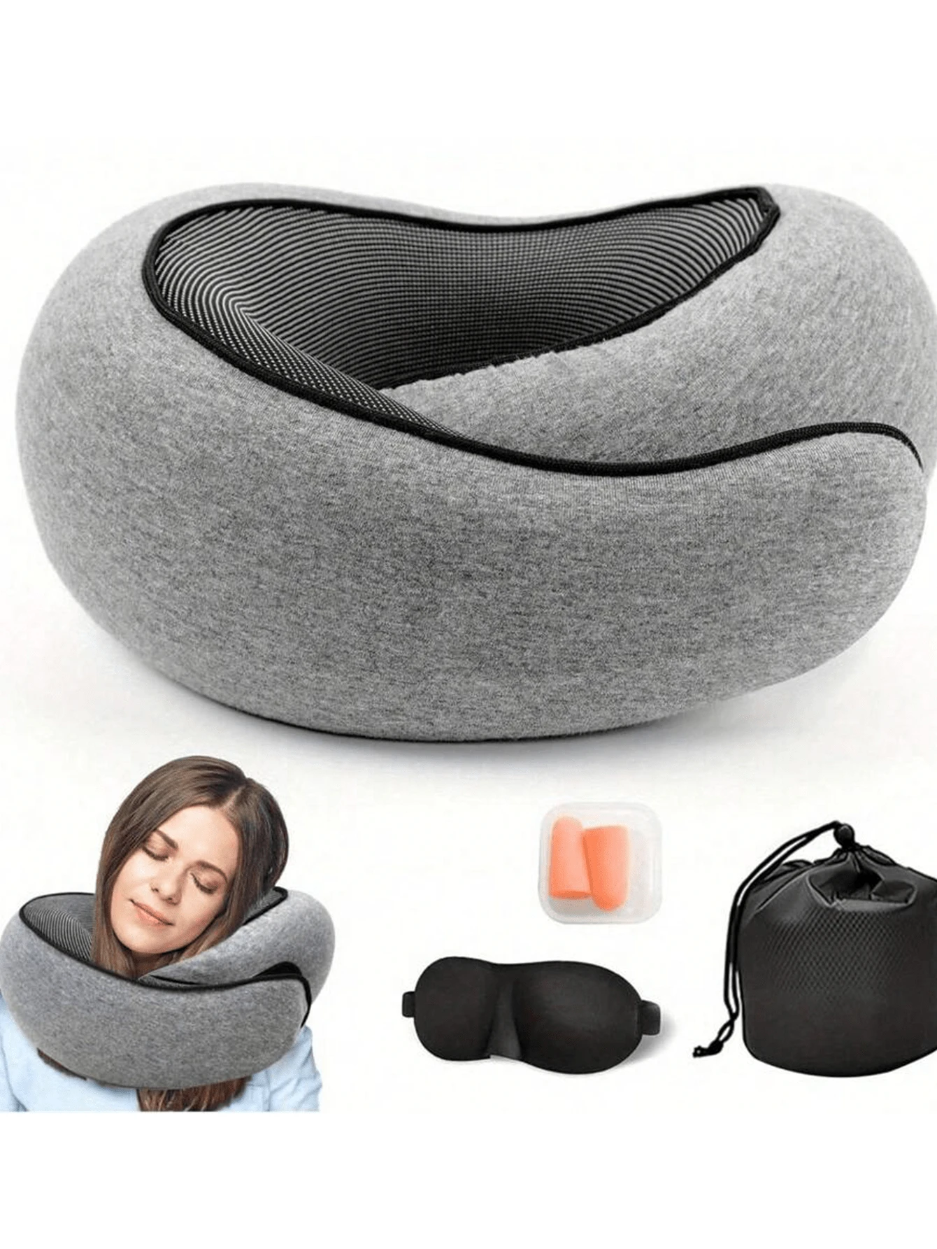 360° Travel Neck Pillow, Memory Foam Airplane Pillow, Soft Foldable Ergonomic U-Shaped Neck Support Travel Pillow For Airplane, Office Nap, Portable Neck Cushion - 頸枕 - 查看 1