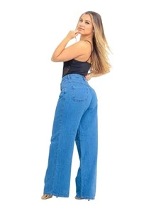 Women's Wide Leg Jeans, Plus Size, High Waist, Without Lycra - Dark Wash - View 5