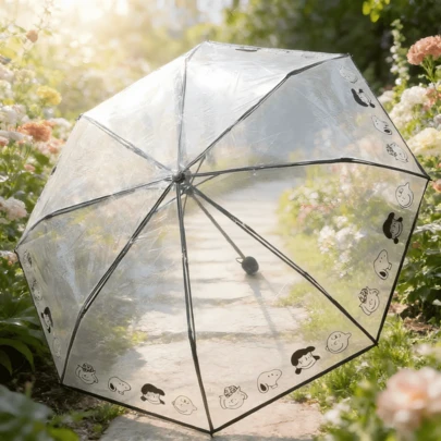 SNOOPY 1PC Transparent Folding Umbrella, Perfect For Commuting, School, Travel & Gift Giving