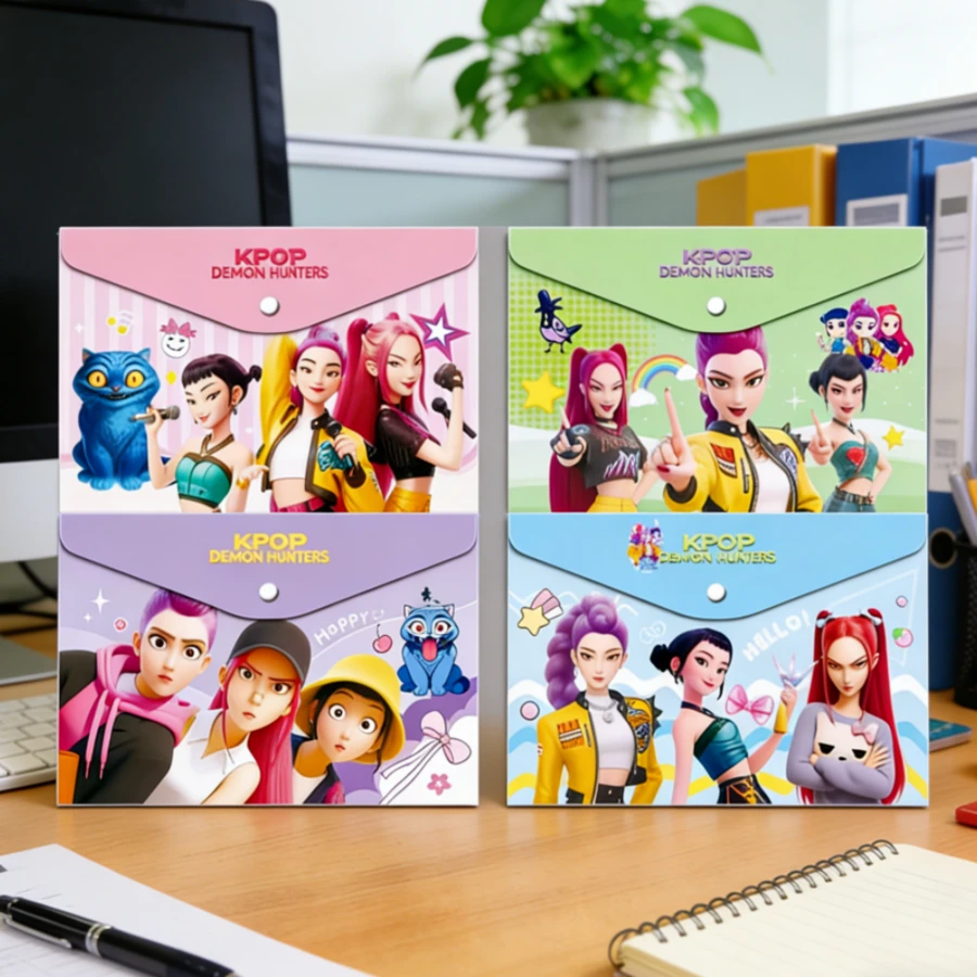 1个K-POP恶魔猎人卡通按扣文件袋，学生试卷收纳袋，随机款式 - 彩色 - 查看 1