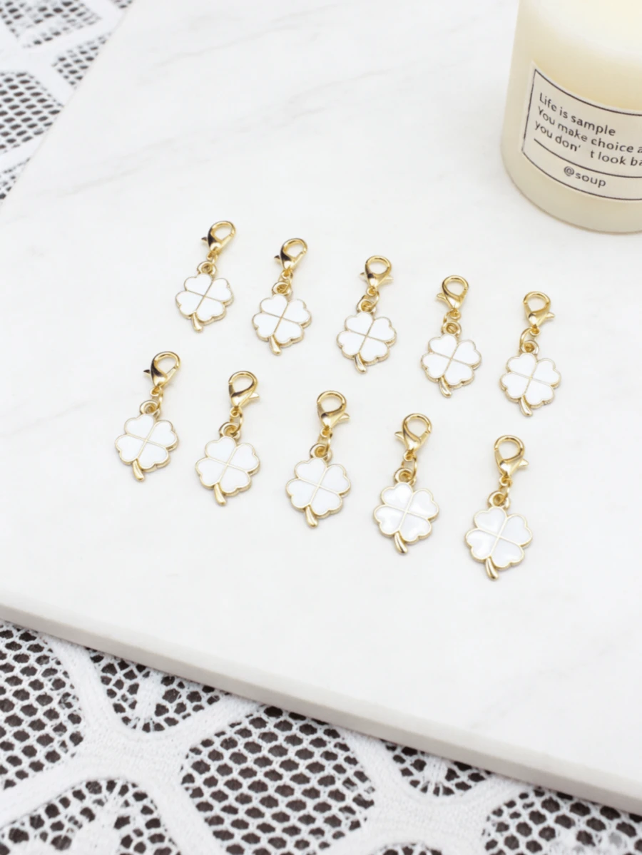 10Pcs Four‑Leaf Clover Fortune Keychain,Lucky Shamrock Charm Keyring.Perfect Gift For Graduation,Wedding,Various Ceremonies And Packaging Decorations. - White - View 1
