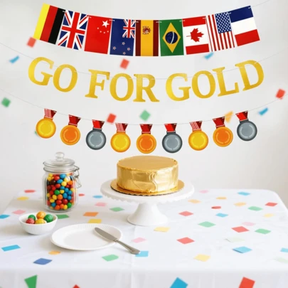 GO FOR GOLD Banner, Meisterschaftstrophäen Banner für Sport Wettbewerb Themen Partydekoration, hängende Girlande Hintergrund Deko für Partyartikel